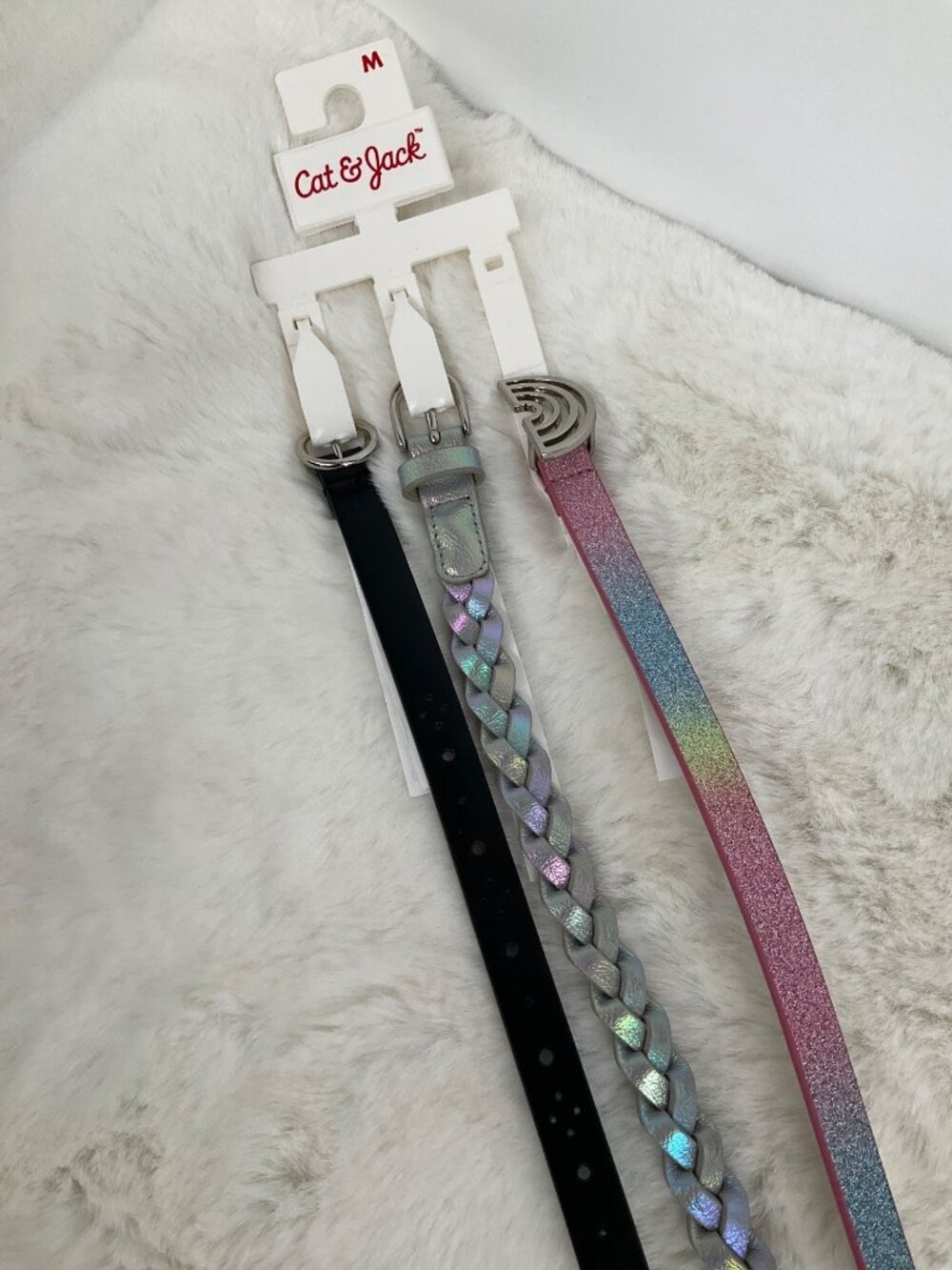 Cat & Jack size Medium 3-piece Adjustable belt set, girl's Glitter, Braided  NEW - Picture 3 of 6